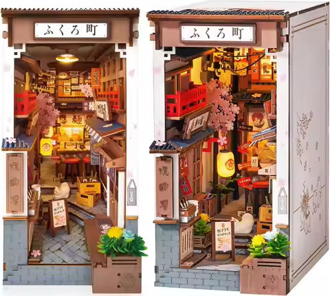 Robotime Sakura Wine Alley DIY Booknook with Lights DIY Miniature Dolls House Kit 3D Wooden Puzzle Bookend Bookshelf Decor Gift https://tinyurl.com/26l9g4wf