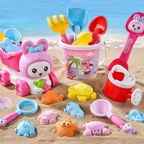 5pcs/14pcs Children Cartoon Rabbit Beach Dump Truck Portable Bucket House Play Water Play Sand,Random Colors and Styles https://tinyurl.com/22d2qjw9