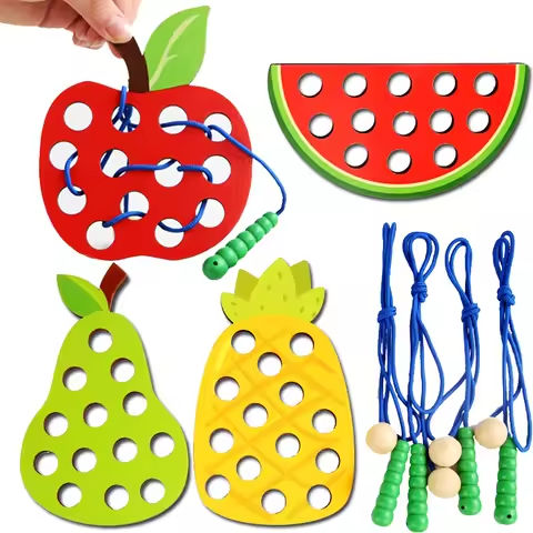 Wooden Lacing Toy Educational Fruits Threading Activity Puzzles Learning Fine Motor Skill Car Travel Toy Set for Toddlers Kids https://tinyurl.com/22g7cnvc