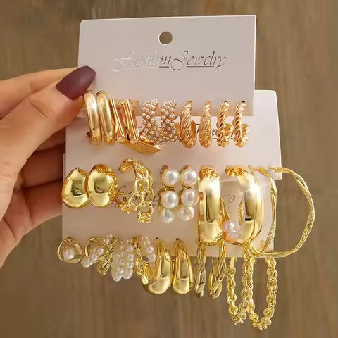 Gold Color Vintage Geometry Pearl Earrings Set Metal Twine Square Dangle Earrings Round for Women Simple Trendy Party Jewelry https://tinyurl.com/26hcrdl7