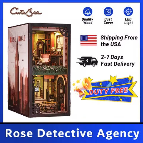 CUTEBEE Book Nook Miniature Doll House Kit Bookshelf Insert With Touch Light Dust Cover DIY Booknook Gifts Rose Detective Agency https://tinyurl.com/22owycam