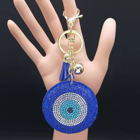 Turkish Eye Keychain Crystal Female Key Ring for Women Gold Color Blue Turkey Eye Bag Charm Key Chain Jewelry llaveros ojo turco https://tinyurl.com/27ou5mvg
