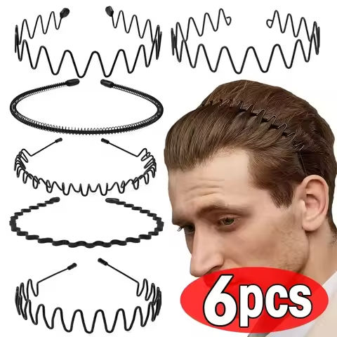 6pcs Fashion Metal Hair Band for Men Women Unisex Black Wavy Hair Head Hoop Band Sports Headband Hairband Hair Accessories Gift https://tinyurl.com/22r2wvre