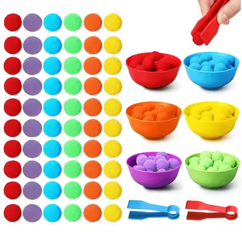 Children Counting and Sorting Toys Set Pom poms Rainbow Colors Plastic Bowls Tweezers Fine Motor Skill Chidlren Learning Toys https://tinyurl.com/2a26v8ug