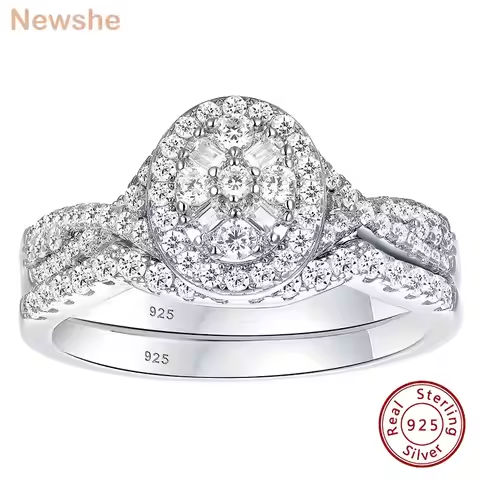 Newshe 925 Sterling Silver Wedding Rings Set for Women Oval Halo Cubic Zircon Bridal Engagement Ring Jewelry Gift https://tinyurl.com/2c56qpgd