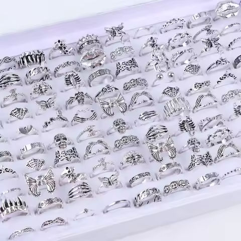 10/20/30/50Pcs/Lot Punk Finger Ring Set For Men Women Mix Style Flower Tai Ji Heart Love Snake Jewelry Party Gifts https://tinyurl.com/22clfwxl