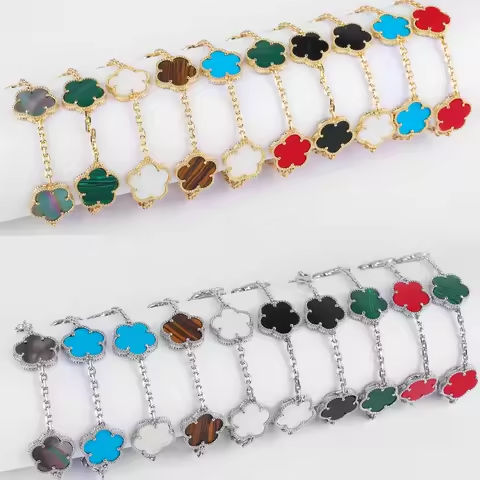 Hot Sale Premium 15mm Natural Stone White Shell Five Leaf Flower Bracelet Gold Silver Lucky bangle For Women Girls Party Daily https://tinyurl.com/2xp3xrmq