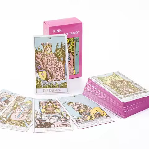 Pink Border Tarot Card Deck with Guidebook 78Pcs English Version Family Gathering Divination Deck Board Game Cards 10.3*6cm https://tinyurl.com/24xuysua