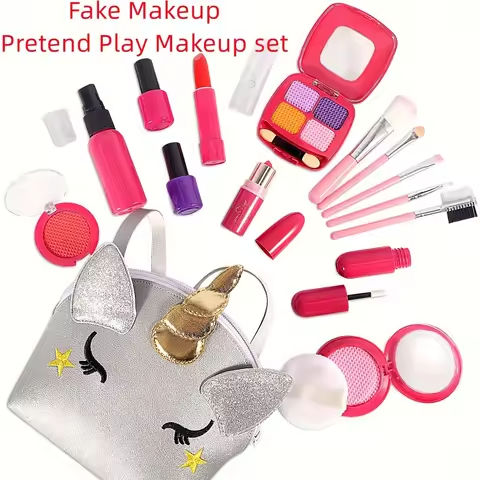 Girl Pretend Makeup for Toddlers Kids Play Makeup for Little Girls with Unicorn Purse Bag Toddler Makeup Kit Fake Make Up Toys https://tinyurl.com/2bfc5xee