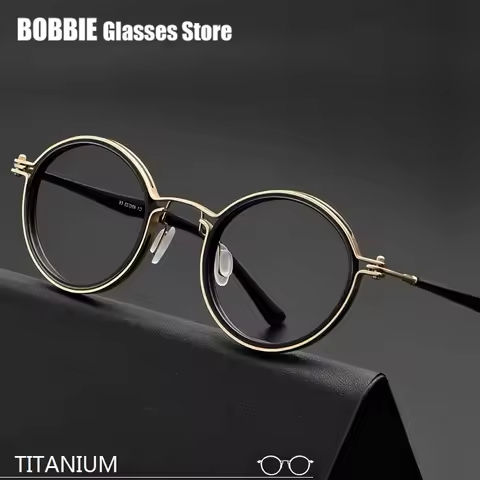 Japanese Handmade Titanium Acetate Ultralight Round Glasses Frame Men Vintage Eyeglasses Women Italian Brand Design Top Quality https://tinyurl.com/28e6s249