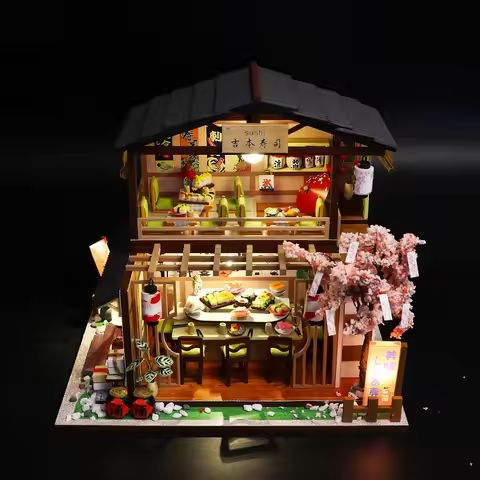 Creative handmade and assembled cherry blossom sushi shop house, doll house, girls, classmates, teenagers, adult birthday gifts https://tinyurl.com/2ymkoa9h
