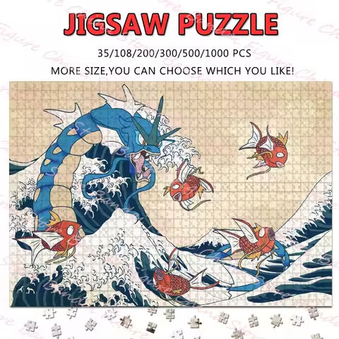 Gyarados Pokemon Monster Jigsaw Puzzles Cartoon Toys 108/200/300/500/1000 Pieces Pikachu Ukiyo-e Anime Landscape Print Puzzle https://tinyurl.com/28rmdu6t