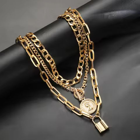3 Pcs Multi-Layer Gold Color Necklace Set For Woman Elegant Chokers Retro Neck Chain Coin Lock Pendant Necklace Jewelry Gifts https://tinyurl.com/2d2xw8e2