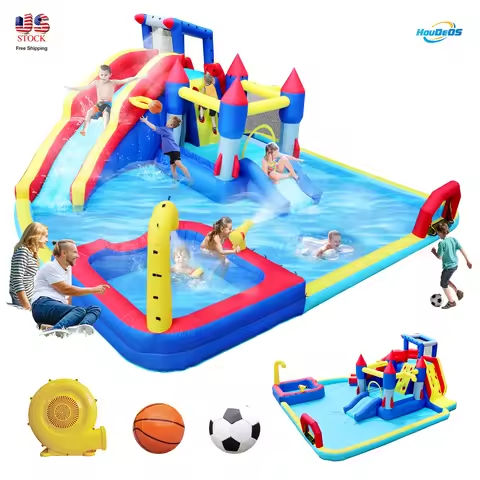 Inflatable Slide Water Park Trampoline Bouncing House Outdoor Garden For Endless Fun to Kids with Blower and Toys https://tinyurl.com/25rn8v27