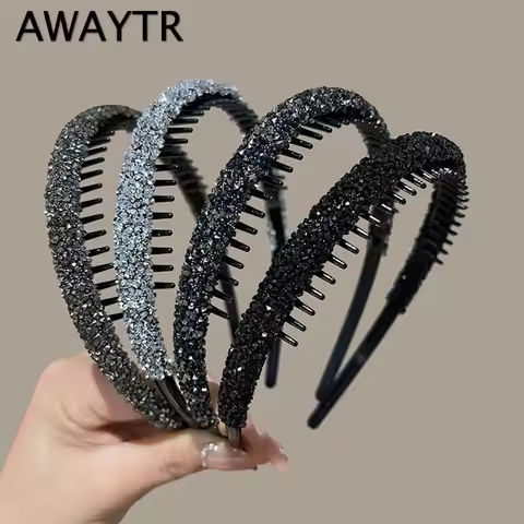 AWAYTR Luxury Non-slip Rhinestone Hair Hoops Bands Women Tooth Elastic Headbands For Women Shiny Hair Hoops Bezel Accessories https://tinyurl.com/22fvgatw