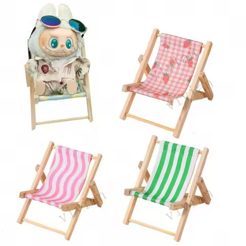 Doll’S Chair Outfit Accessories For Ropa Labubu 10cm cotton doll Summer vacation Wooden beach reclining camping chair ornament https://tinyurl.com/28ojhf4g
