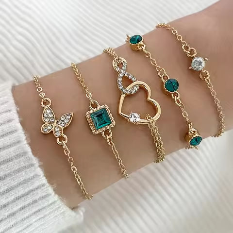 5Pcs/Set Rhinestone Butterfly & Heart Love Infinite Decor Imitation Gem Metal Hollow Bracelet For Women For Daily Decoration https://tinyurl.com/2xv3c8f2