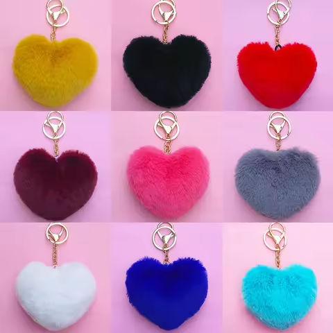 BeautIful Rainbow Plush Balls Love Key Chain Decorative Pendant for Women Bag Car Fashion Jewelry Keyring Heart Pompoms Keychain https://tinyurl.com/2cqj762v