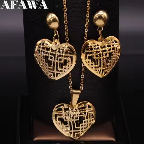 2025 Fashion Heart Stainless Steel Jewelry Set for Women Hollow Small Gold Color Earring Necklace Sets set de joyas S1537S01 https://tinyurl.com/2xhxv6c5