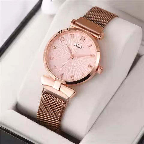 Quartz wristwatch 2PCS Set Women Watch Set Trendy Pink Design Mesh Belt Alloy Wristwatch Fashionable Timepiece Quartz Watch Lady https://tinyurl.com/2ckw9r4f