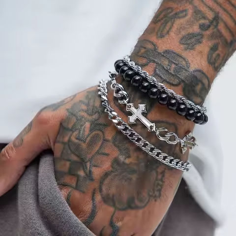 4 Pcs Stainless Steel Bracelet Set For Men Women Punk Fashion Cross Beads Chain Bracelets Simple Hip Hop Unisex Jewelry Gift New https://tinyurl.com/2cvxuo7v
