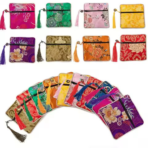 20pcs Chinese Brocade Tassel Zipper Jewelry Bag Gift Pouch Square with Flower Pattern for Gift Packaging Shopping Storage Pouche https://tinyurl.com/28zztvdz