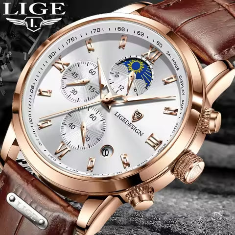 LIGE Business Watch Men Fashion Leather Military Waterproof Men’s Quartz Wristwatches Casual Sports 24 Hour Moon Phase Watch Men https://tinyurl.com/2yd66mlz