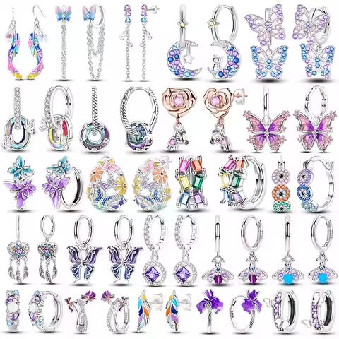 925 Sterling Silver Purple Series Feather Butterfly Dream Catcher Firefly Zircon Earrings for Women Luxury Jewelry Wedding Gift https://tinyurl.com/237ow68n