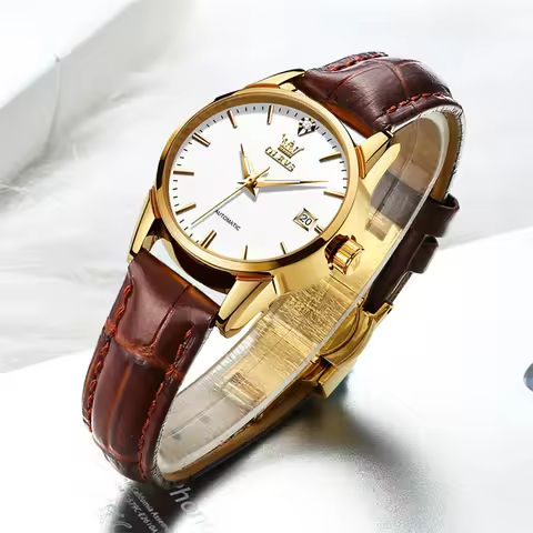 OLEVS Top Luxury Women Wristwatch Automatic Mechanical Waterproof Watch Calendar Brown Leather Watchstrap Lady Watches 2024 https://tinyurl.com/24s3om5h