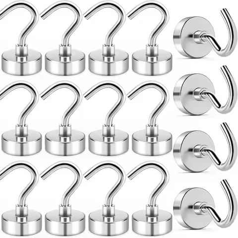 Magnetic Hooks 28LBS N52 Neodymium Magnet Hooks for Hanging, Super Strong Magnets with Hook for Kitchen, Office, Garage 16 Pack https://tinyurl.com/26mhzs57