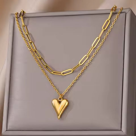 316L Stainless Steel Multilayer Heart Necklace For Women Girls Goth Gold Color Clavicle Chain Charm Choker Jewelry Birthday Gift https://tinyurl.com/23sfrbjw