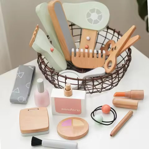 Kids Makeup Set Hairdressing Simulation Wooden Beauty Fashion Combs Hair Dryer Pretend Play Barber Makeup Kit Girl Toy https://tinyurl.com/29s2jbw2