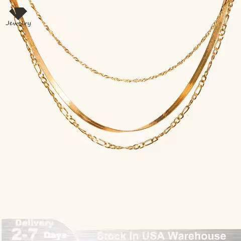 Layered Chain Handpicked Brass Chain Triple Layers Necklace 14K Gold Plated Waterproof Trendy Chain Jewelry Women Stock in USA https://tinyurl.com/2ab8jfx8