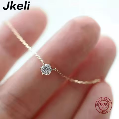 Jkeli 925 Sterling Silver 18k Gold Plated Necklace Single Sparkling Zircon Clavicle Chain for Women Wedding Jewelry collares https://tinyurl.com/29xuyh3b
