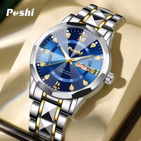 POSHI Men’s Watch Date Week Fashion Watch Men Original Waterproof Non-mechanical Luminous Dual Calendar Quartz Wristwatch https://tinyurl.com/26une662