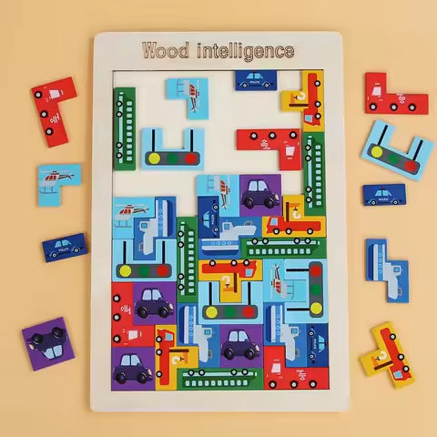 1PC Wooden Block Puzzle Versatile Animal Intelligence Block Puzzle Game Traffic 3D Puzzle Board Children’s Education Puzzle Toys https://tinyurl.com/29ecc5xj