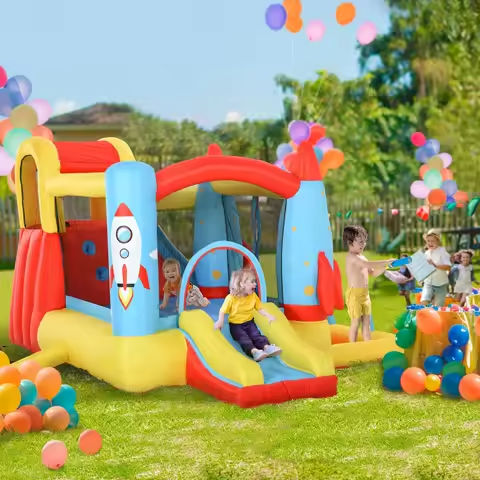 10.8′ X 8.7′ X 6.1′ Outdoor Inflated Castle for Climbing, Sliding, & Bouncing https://tinyurl.com/23whe6dz