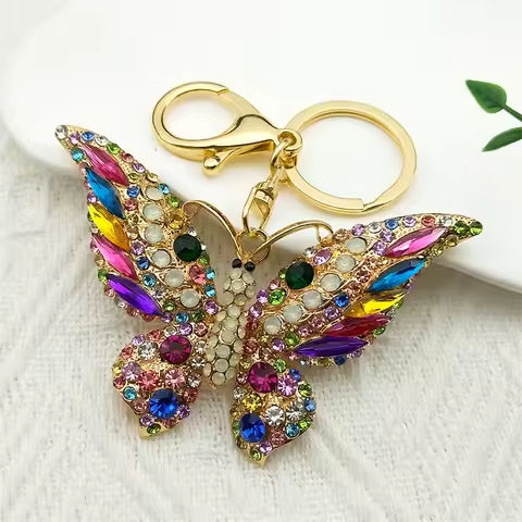 Colorful Rhinestone Butterfly Key Chain Pendant Gold Color Metal Animal Insect Keyring for Women Girl Jewelry Gift llaveros https://tinyurl.com/2bywo5s2