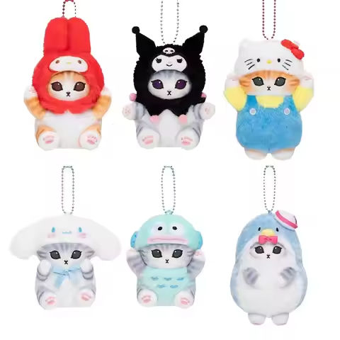 Kawaii Mofusand Cross-Dressing Hello Kitty & Kuromi Plush Keychain Sanrio Backpack Pendant 10-12cm Anime Plush Doll https://tinyurl.com/2dazug79