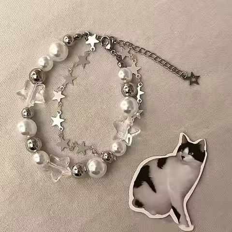 Crystal Star Pentagram Pearl Beaded Bracelet for Women Vintage Aesthetic Charm Double Layer Chain Bracelet Jewelry Gift https://tinyurl.com/24kedaqg