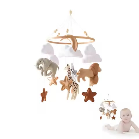 Crib Mobile Bed Bell Wooden Baby Rattles Soft Felt Cartoon Animal Bed Bell Newborn Music Box Hanging Toy Crib Bracket Baby Gifts https://tinyurl.com/26qu99e9