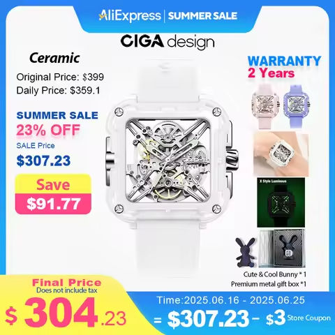 CIGA Design X Series Automatic Movement Couple Watches for Men Women White Ceramic Luminous Skeleton Mechanical Wristwatches https://tinyurl.com/26brzrlp