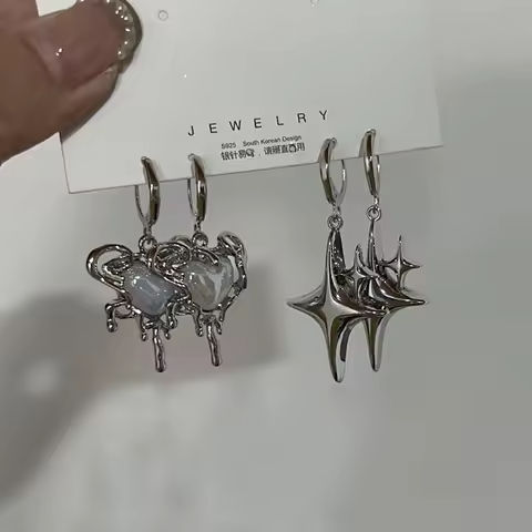 Simple Silver Color Star Earrings for Women Opal Stone Heart Hoop Earrings Punk Y2K Cute Daily Wear Jewelry Party Gifts https://tinyurl.com/24l6lb8x