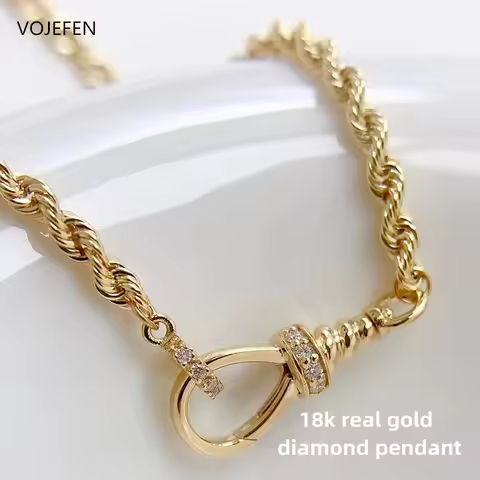 VOJEFEN 18 K Real Gold Necklace Jewelry Personalised Rope Chain With Mini Diamonds Button Luxury AU750 Goods Gifts New Jewel https://tinyurl.com/25a3sahu