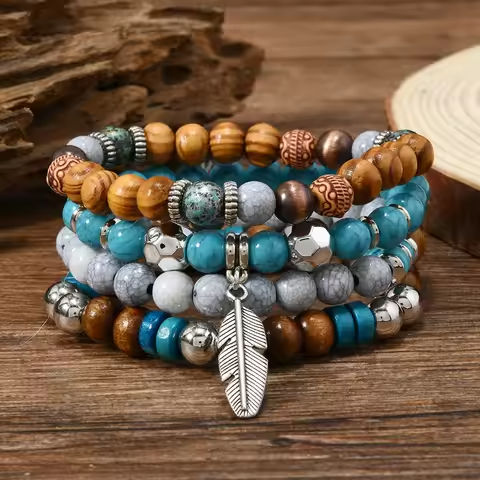 Bohemia Vintage Multi Layer Beaded Bracelets For Men Turquoise Ethnic Nature Stone Leaves Beaded Bracelets Gifts For Friend https://tinyurl.com/29bnpadc
