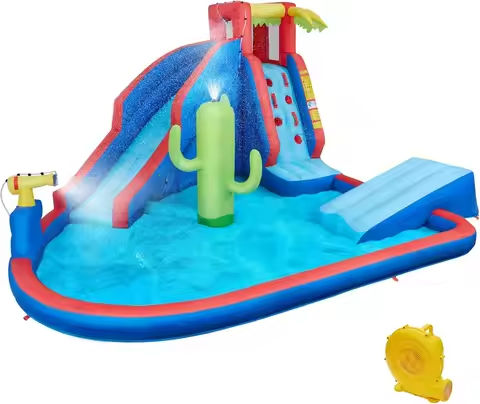 Inflatable Water Slide, Blow Up Water Slide Park Castle for Kids Aged 3-10 w/Splash Pool, Water Cannon, Ring Toss, Basketball, S https://tinyurl.com/25c2ofhs