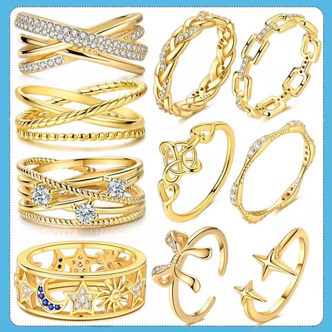 925 Sterling Silver Gold Geometric Rings Sparking Star Moon Zirconium Ring For Anniversary Birthday Engagement Fine Jewelry Gift https://tinyurl.com/2b8o8rh8