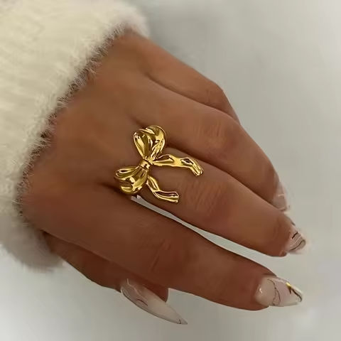 DGIDDK Stainless Steel Bow Ring Lightweight Luxury Elegant Stainless Steel Vintage Premium Feeling Jewelry For Women https://tinyurl.com/2ct4qpv8