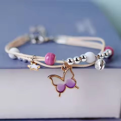 Kpop Cute Colorful Butterfly Bracelet for Women Girl Fashion Hand-woven Star Bell Beads Flower Pendant Bracelet Sister’s Jewelry https://tinyurl.com/27wr8dyf