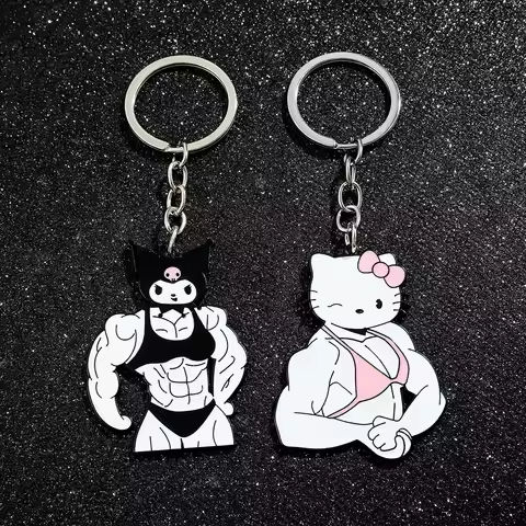 Sanrio Kuromi Hello Kitty Keychain Funny Muscle Anime Figure Keychain Girls Backpack Pendant Jewelry Accessories https://tinyurl.com/289m6um6
